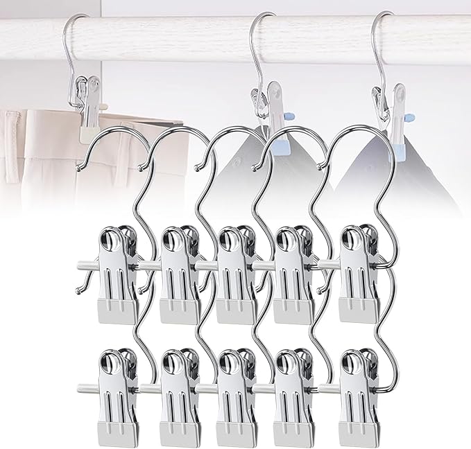 Space-Saving Clothespin Hat Pants Storage Hanging Travel Hook, Stainless Steel by Soputry