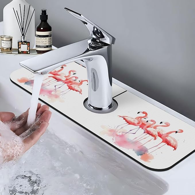 Kitchen Sink Splash Guard Faucet Mat Pink Flamingos Watercolor 15"x5.5" - Image 6