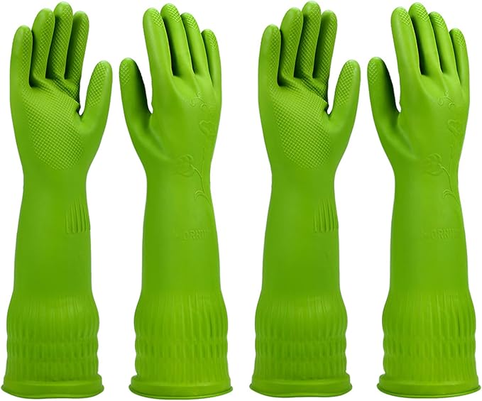 Dishwashing gloves 2 Pairs for kitchen, Rubber cleaning gloves, Long dish by IUCGE