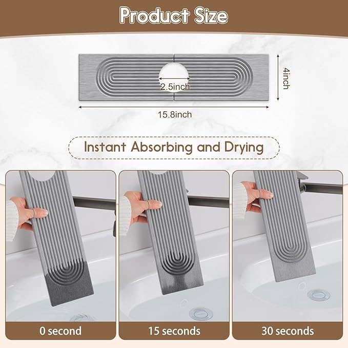 Faucet Mat for Kitchen Sink, Diatomite Quick Drying Tray, 15.8 Inch Kitchen - Image 2