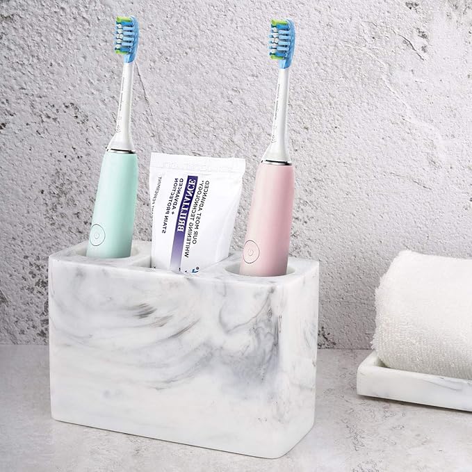 Luxspire Electric Toothbrush Holder, 3 Slots Large Marble Toothbrush Toothpaste - Image 2