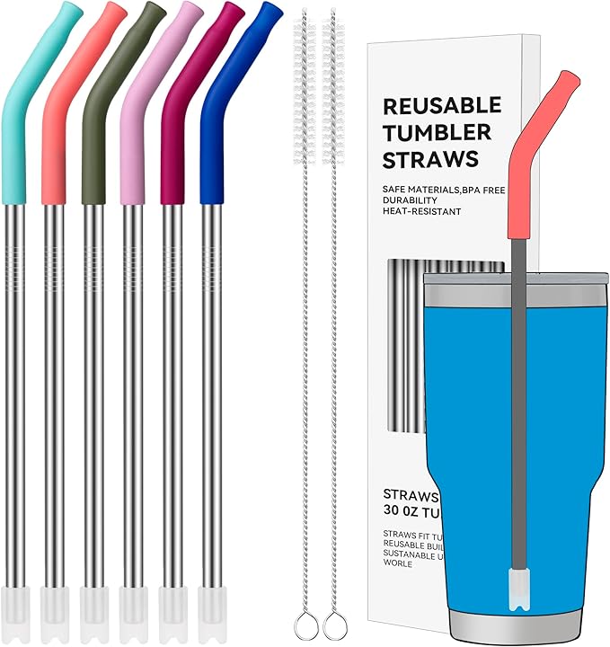 6 Pcs Reusable Metal Straws by AccessoriesForWaterBottle