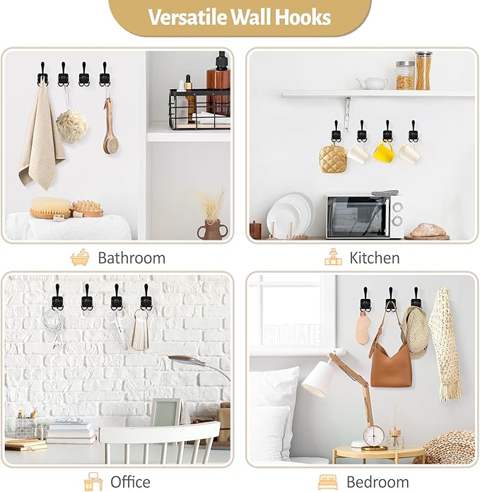 VIS'V Coat Hooks Wall Mount, Metal Self Adhesive 3 Prong Coat Hanger Hooks - Image 7
