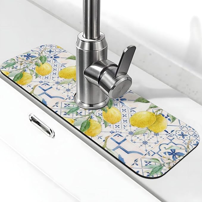 Lemon Mexican Blue Tilt Kitchen Sink Splash Guard Faucet Mat 1 Pcs, Absorbent by WILL+BUDXEG