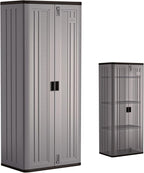 Suncast Tall Storage Cabinet, Platinum Resin Garage Storage Cabinet with Doors & Shelves, Plastic, Lockable, Freestanding Utility Closet for Tools & Supplies, Made in USA by Suncast
