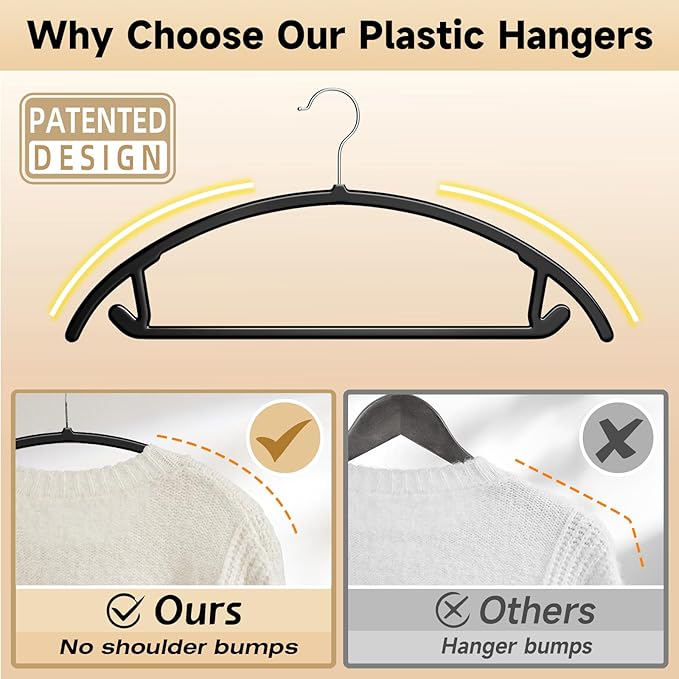 MIZGI Premium Plastic Hangers Heavyduty- Black No Shoulder Bump Suit Hangers - Image 2