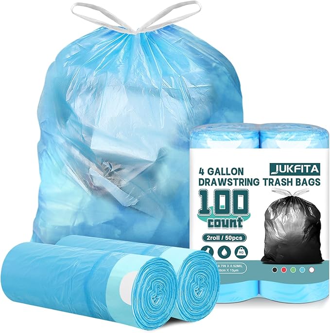 4 Gallon Trash Bags Drawstring 100 Count, JUKFITA Strong Small Garbage Bags by JUKFITA