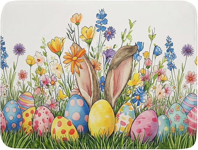 Easter Colorful Bunny Egg Flowers Dish Drying Mat 18 x 24 Inch Absorbent by APORTT