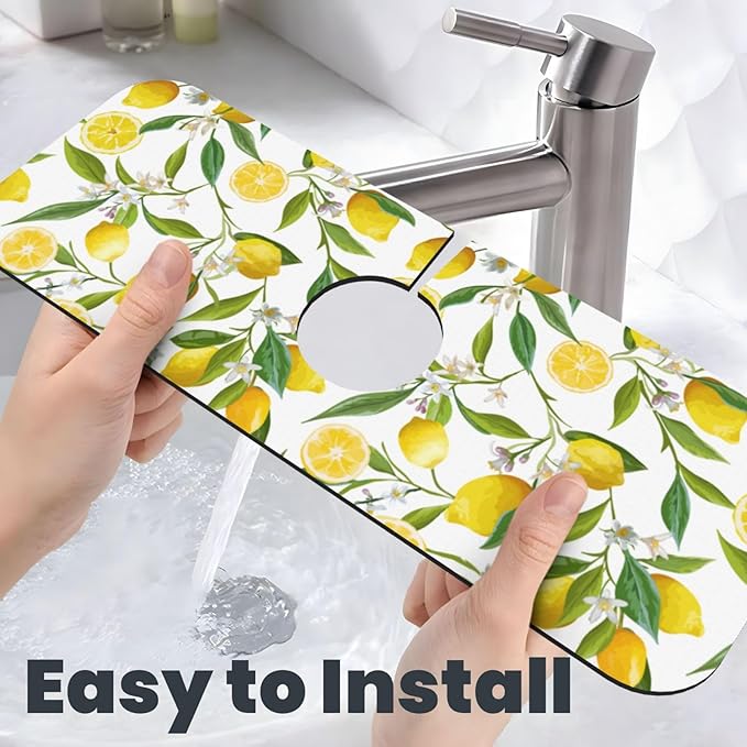 Yellow Lemon Teal Kitchen Sink Splash Guard Faucet Mat 1 Pcs, Absorbent Fast - Image 6