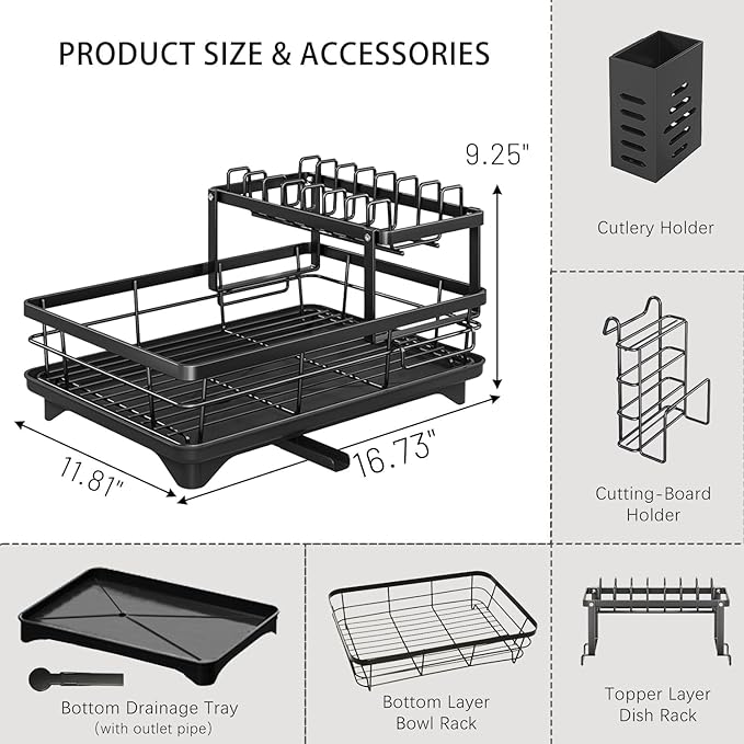 Dish Drying Rack 2-Tier Auto Draining Dish Drying Rack - Image 2