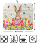 Easter Bunny Dish Drying Mat 16x18 inch Eggs Floral Fast Drying Pad Washable - Image 2