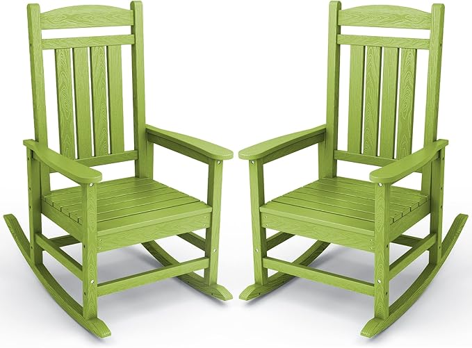KINGYES Outdoor Rocking Chair Set of 2, High Density Polyethylene Patio Rocking Chairs with 330lbs Support for Adults, Pistachio Green by KINGYES