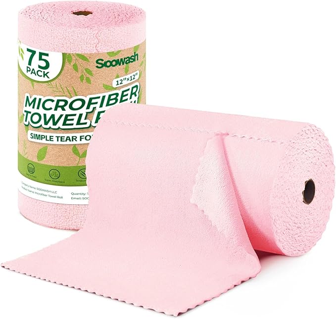Microfiber Cleaning Cloths Roll, 75 Pack Tear Away Microfiber Towels Roll by SOOWASH