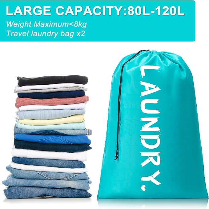2 Pack 28" x 40"Travel Laundry Bag, Machine Washable Dirty Clothes Organizer - Image 5