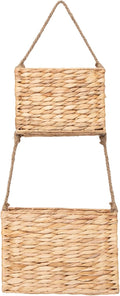 YAHUAN Water Hyacinth Hanging Basket 2-Tiered Woven Wicker Wall Basket Organizer by YAHUAN