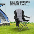 2 Pack Folding Camping Chairs for Adults - High Back Padded Outdoor Lawn Chairs with Lumbar Support & Cup Holder, 400lbs Heavy Duty Portable Camping Chairs Set (Black & Light Gray) - Image 3