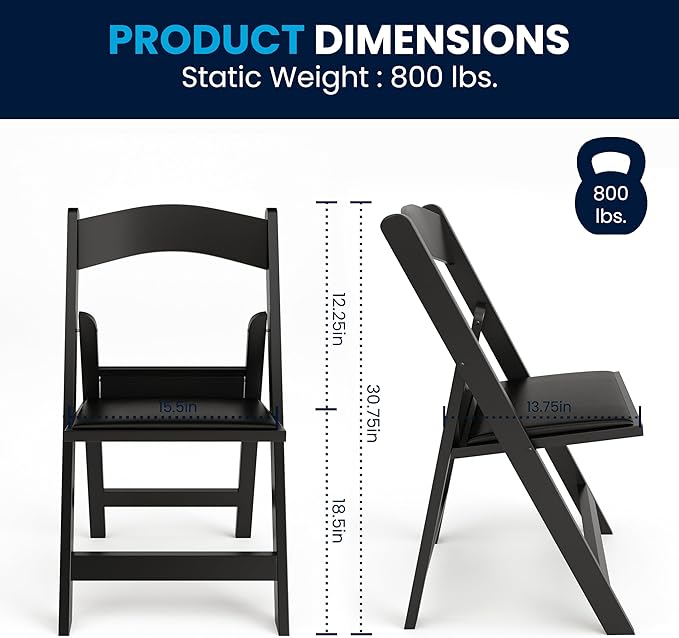 Flash Furniture Hercules Series Folding Chairs for Weddings and Formal Events, Stackable Commercial Event Seats with 1,000-lb. Static Weight Capacity, Set of 4, Black - Image 3