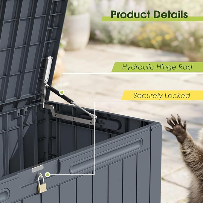 Devoko 100 Gallon Outdoor Storage Box, Waterproof Resin Deck Box for Patio Furniture, Lockable Container for Garden Cushions & Pool Supplies (Gray, 100 Gallon) - Image 7