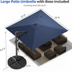 HOMSHADE 10 ft Square Cantilever Patio Umbrella with Base Included, Solar Lights Large Umbrella Outdoor Patio with 360°Rotation&Tilting, LED Lighted Offset Umbrellas w/Stand for Pool Deck - Image 3