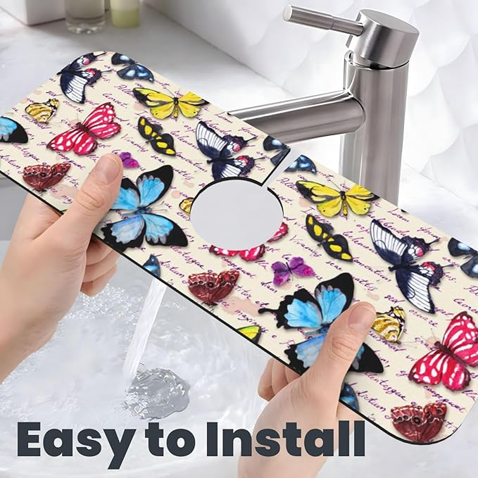 Butterfly Beautiful Vintage Butterflies Kitchen Sink Splash Guard Faucet Mat 1 - Image 6