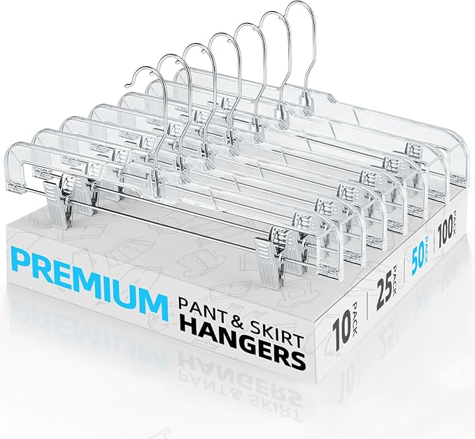 HOUSE DAY 50 Pack 14 inch Clear Plastic Pants Hangers by HOUSEDAY