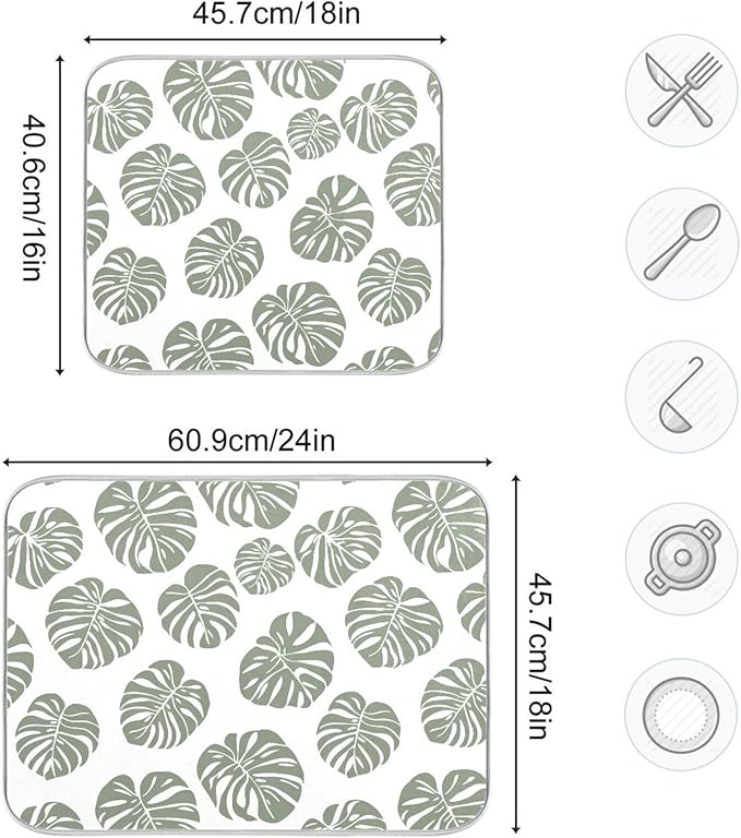 Green Palm Monstera Leaves Dish Drying Mat - Image 3