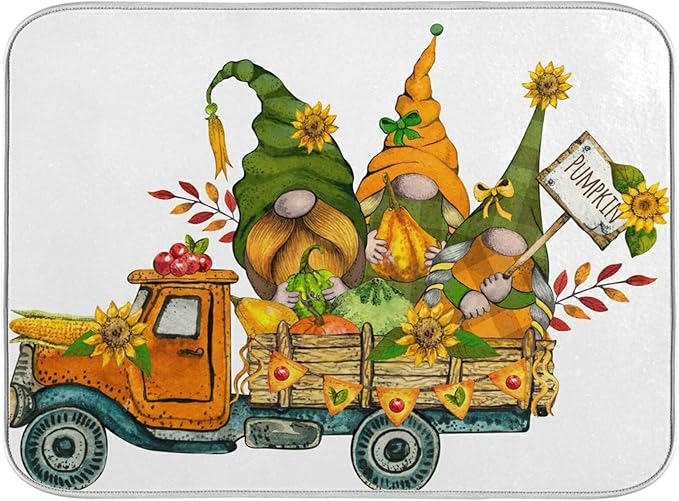 ALAZA Thanksgiving Truck with Fall Gnomes Dish Drying Mat by ALAZA