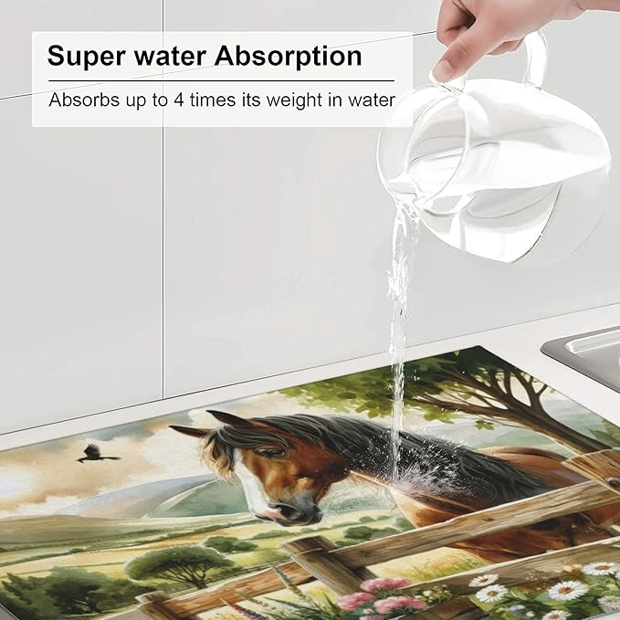 Horse Dish Drying Mats for Kitchen Counter, Absorbent Reversible Microfiber - Image 5