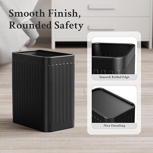 TrashAid Small Bathroom Trash Can, 2.1 Gallon Black Bathroom Garbage Can - Image 3
