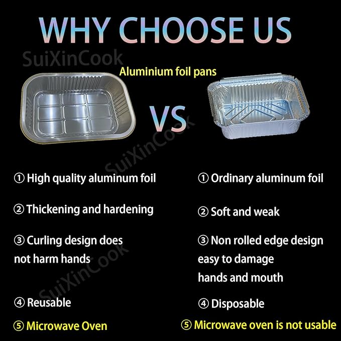 Aluminum Foil Pans with lids 10pack Heavy Duty 2LB Small foil pan 8.5"×6" - Image 5