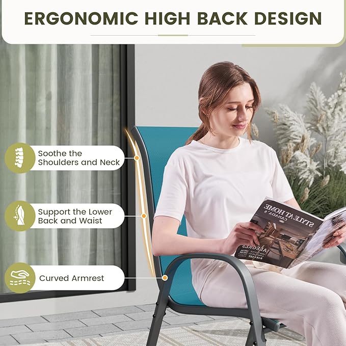 UDPATIO Patio Chairs Set of 8, Stackable Outdoor Dining Chairs with High Back, Breathable Textilene Fabric Outdoor Chair All Weather, 350LBS Capacity for Garden, Backyard (Light Blue) - Image 7