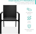Best Choice Products Set of 2 Stackable Outdoor Wicker Dining Chairs All-Weather Firepit Armchair w/Armrests, Steel Frame for Patio, Deck, Garden, Yard - Black - Image 3