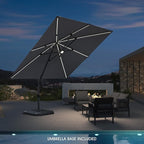 PURPLE LEAF 10 Feet Patio Umbrella with Base Outdoor Cantilever Solar Powered LED Square Umbrella Aluminum Offset Umbrella with 360-degree Rotation for Garden Deck Pool Patio Light Grey - Image 2