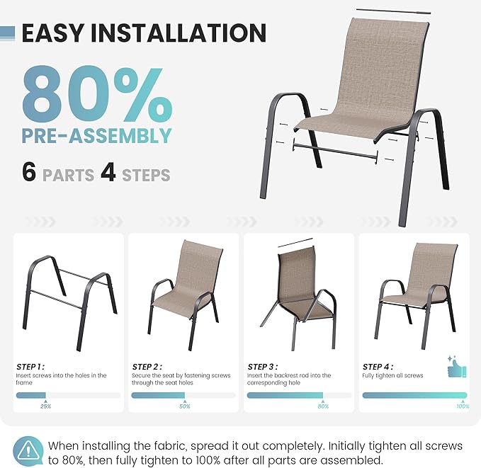 Patio Dining Chairs Set of 4, Stackable Dining Chairs High Back, Breathable Seat Fabric and Alloy Steel Frame for Backyard, Porch, Garden, Sunroom (Light Brown) - Image 8