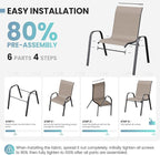 Patio Dining Chairs Set of 8, Outdoor High Stacking Chairs，Breathable Seat Fabric and Alloy Steel Frame for Backyard, Porch, Garden, Sunroom (Light Brown) - Image 8