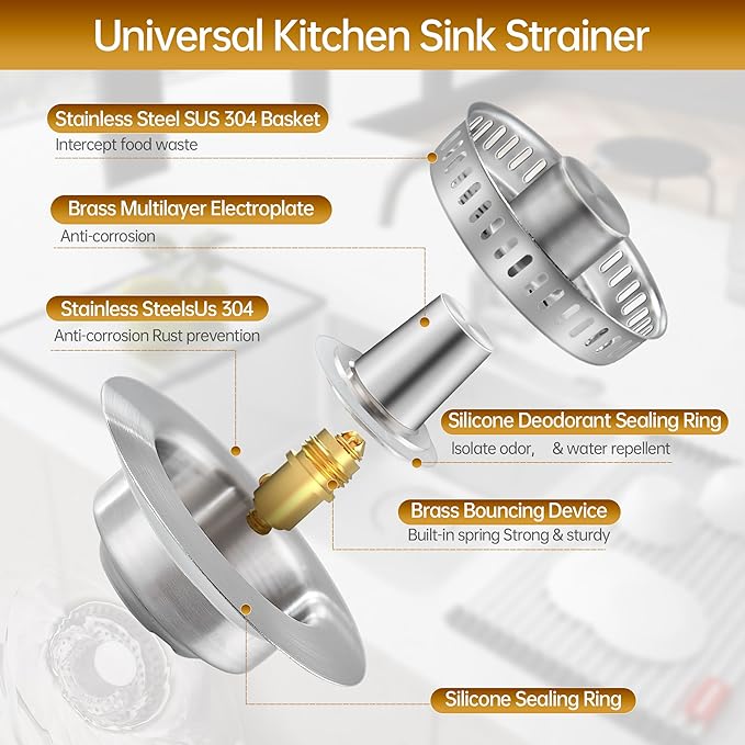 YYKBZ 3 in 1 Kitchen Sink Drain Strainer， Stainless Steel Pop Up Sink Stopper， - Image 2