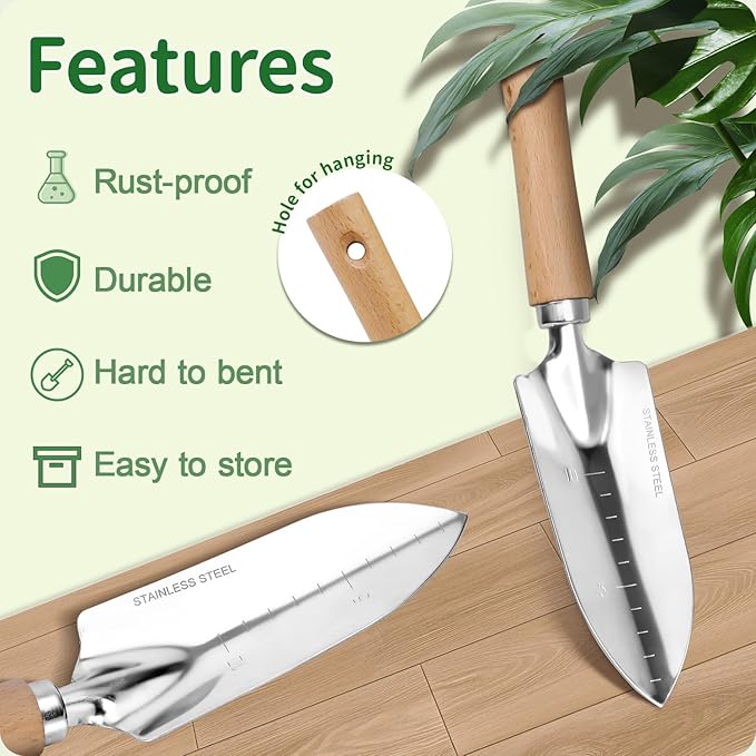 Garden Tool Set, 3 Pieces Gardening Kit with Garden Plant Twist Tie and Plastic Plant Tag, Stainless Steel Heavy Duty Garden Tools with Wooden Handle, Gardening Gifts for Women - Image 7