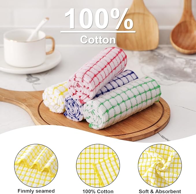 Kitinjoy Cotton 12 Pack Terry Kitchen Dish Cloths, 12 x 12 Inches Super Soft - Image 2