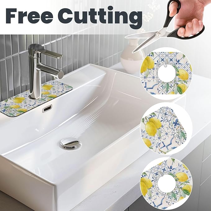 Lemon Mexican Blue Tilt Kitchen Sink Splash Guard Faucet Mat 1 Pcs, Absorbent - Image 3