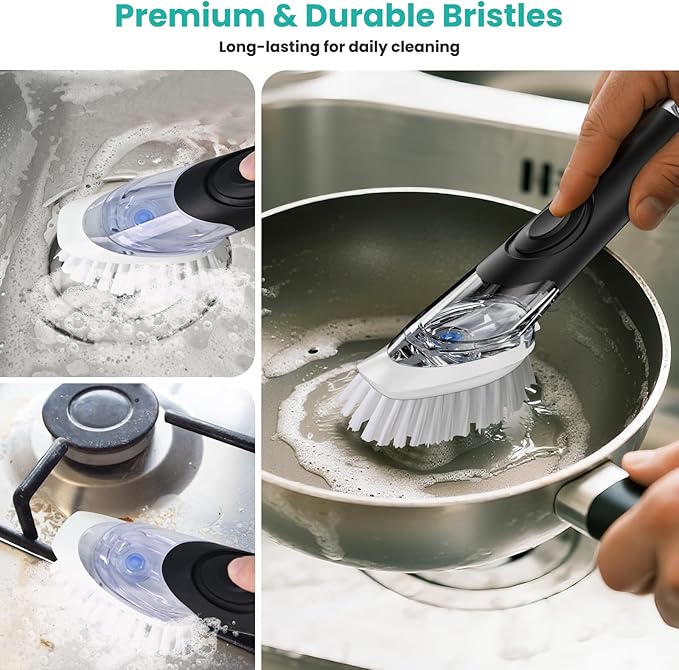 2 Pack Soap Dispensing Dish Brush, Dish Scrub Brush - Image 5