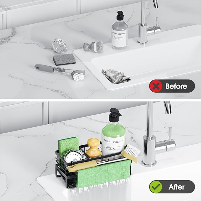 Self-Draining Kitchen Sink Caddy, Rustproof Non-Slip Metal Sponge Holder - Image 7