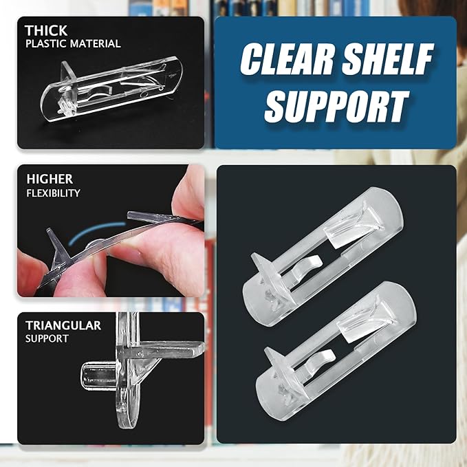 Biaungdo 12 Pcs Plastic Locking Shelf Support Pegs, 5mm Clear Cabinet Shelf - Image 4
