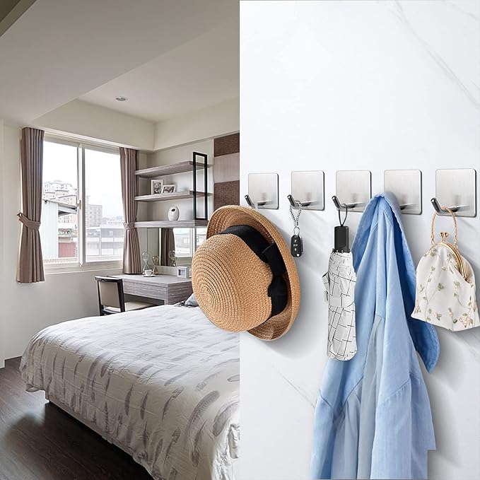 NearMoon Adhesive Hooks- Heavy Duty Bath Wall Hooks Waterproof Stainless Steel - Image 5