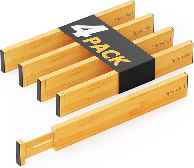 SpaceAid 4 Pack Bamboo Drawer Dividers by SpaceAid