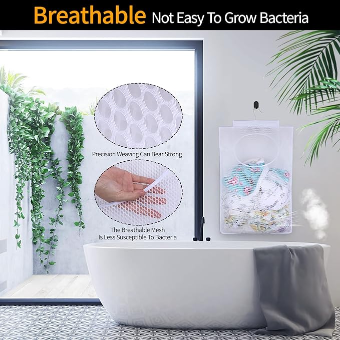Breathable Mesh Laundry Hamper, Bringing Hooks Foldable Hanging Shower Caddy - Image 5