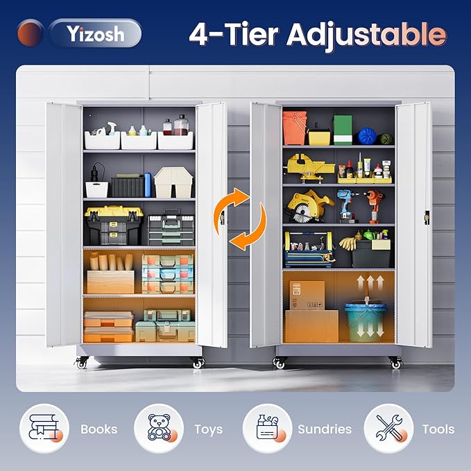 Yizosh Metal Garage Storage Cabinet with Locking Doors and Adjustable Shelves,- 75" Rolling Steel Tool Cabinet for Home Office,Garage,Warehouse - Image 5