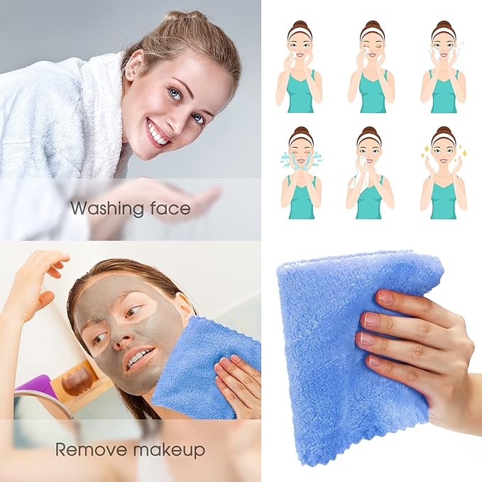 Syhood 12 Pieces Face Wash Cloth 12 x 12 in Makeup Remover Cloths Towel Coral - Image 4