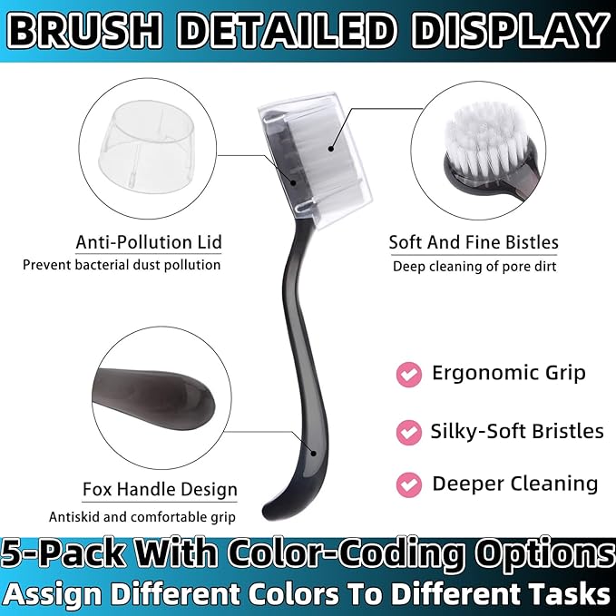 Soft Nail Dust Cleaning Brush 5Pcs Handle Grip Fingernail Brush Nail Dust Brush - Image 3