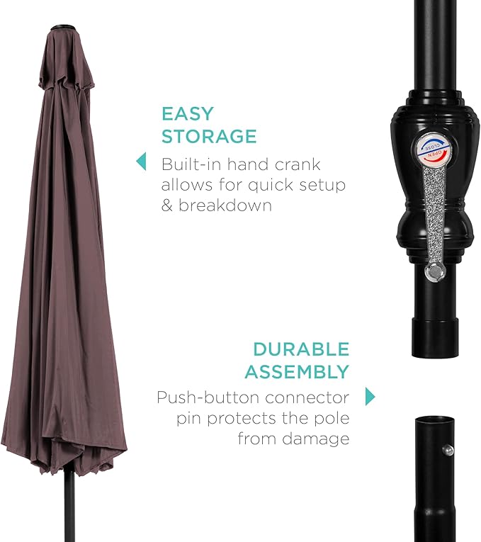 Best Choice Products 10ft Outdoor Table Compatible Steel Polyester Market Patio Umbrella w/Crank and Easy Push Button Tilt - Image 6