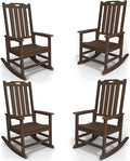 Oversized Rocking Chair Set of 4, Outdoor Rocking Chair for Adults, All Weather Resistant Porch Rocker for Lawn Garden, Brown by THOEOE